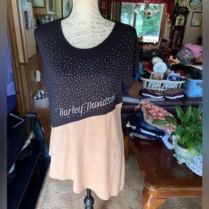Women’s Harley-Davidson 1990s Vintage asymmetrical suede sequin bedazzled blouse